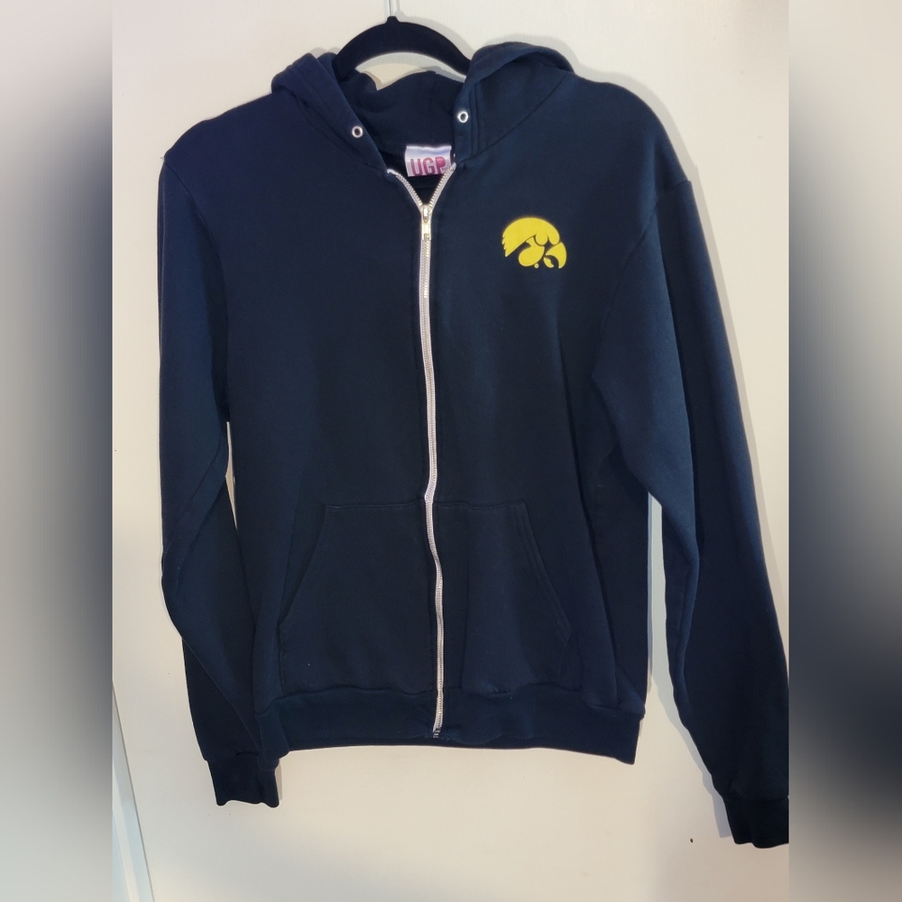 Iowa Hawkeyes Black Zip Up Hoodie with Yellow Logo Size Medium